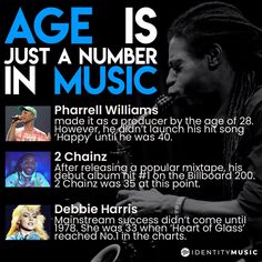 a poster with the words age is just a number in music and pictures of musicians