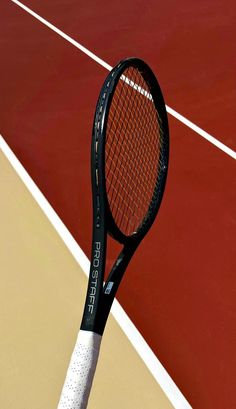 a tennis racket is on the court ready to play