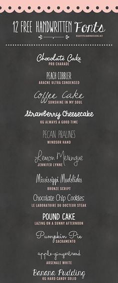 a chalkboard menu with different types of food and drinks on the bottom, including cake