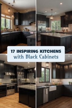 This pin showcases 17 stylish kitchens that beautifully feature black lower cabinets, perfect for anyone looking for kitchen design inspiration. Get inspired with a collection of 4 images highlighting diverse kitchen styles and cozy accents. Clever Decor, Glass Front Cabinets, Stylish Lighting, Kitchen Cabinet Knobs, Dark Cabinets