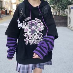 Anime Girl Cartoon Casual Stripe Loose Oversized Hoodie Sweater Sweatshirt Long Sleeve Pullover E-Girl Kawaii Korean Japanese Harajuku Streetwear sold by TeddyLoveEve on Storenvy Sweatshirts Hoodie Women, Kawaii Hoodies, Alt Clothes, Womens Sweatshirts Hoods, Emo Outfits, Plus Size Vintage, Anime Hoodie, Sweatshirt Women, Loose Outfit