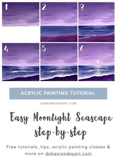 the step by step instructions to paint an ocean scene with acrylic paints and watercolor