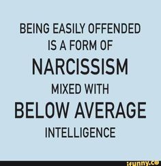 the words being easily offended is a form of narcissm mixed with below average intelligence