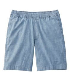 A touch of stretch gives these pull-on shorts more comfort than ever. In washed chambray fabric that's just right for warmer weather. Inseam 8". Standard Fit: Sits lower on the waist and straight through the hip and thigh for a streamlined look. 98% cotton with 2% spandex. Machine wash and dry. Made of soft, breathable cotton fabric with added stretch for ease of movement and all-day comfort. Washed for the look and feel of an old favorite. Casual pull-on style. Comfortable elastic waistband wit Casual Cotton Shorts For Warm Weather, Casual Stretch Medium Wash Bermuda Shorts, Casual Stretch Bermuda Shorts In Medium Wash, Warm Weather Cotton Shorts With Elastic Waistband, Cotton Shorts With Elastic Waistband For Warm Weather, Casual Light Wash Cotton Bermuda Shorts, Stretch Cotton Light Wash Shorts, Casual Stretch Shorts For Warm Weather, Light Wash Relaxed Fit Cotton Bermuda Shorts