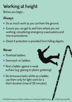 a poster with an image of a man climbing up a ladder and the words working at height