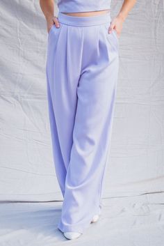 Lavender Set Wide Leg Trousers Lavender Straight Leg Bottoms With Pockets, Trendy Purple Wide-leg Bottoms, Trendy Purple Wide-leg Pants, Trendy Lavender Wide-leg Pants, Purple Relaxed Fit Wide-leg Pants, Slash Pocket, Medium Purple, Wide Leg Trousers, Halter Top