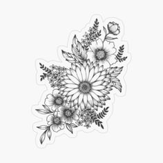 a black and white drawing of flowers