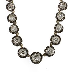 Genuine Antique Georgian Old Mine Diamond Riviere Necklace Antique Evening Necklace With Rose Cut Diamonds, Antique Rose Cut Diamond Necklaces For Evening, Vintage Jeweled Necklaces For Vintage Events, Vintage Necklace For Vintage Events, Antique Necklace With Single Cut Diamonds For Formal Events, Antique Necklace With Single Cut Diamonds For Formal Occasions, Antique Single Cut Diamond Necklaces For Formal Occasions, Vintage Formal Necklace With Single Cut Diamonds, Victorian Style Jeweled Necklace For Formal Occasions