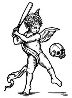 an angel holding a baseball bat and ball