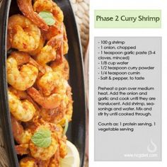 the recipe for shrimp is displayed on a plate