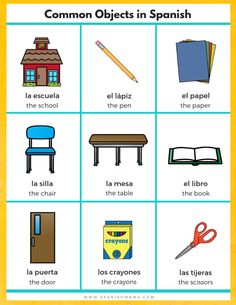 spanish worksheet with pictures and words to describe the objects in this language, including books