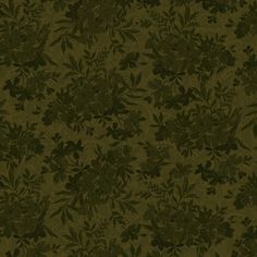 an image of a wallpaper pattern with leaves and flowers in green tones on a brown background