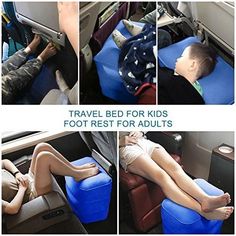 there is a child sleeping on a seat in the back of an airplane with its foot rest for adults