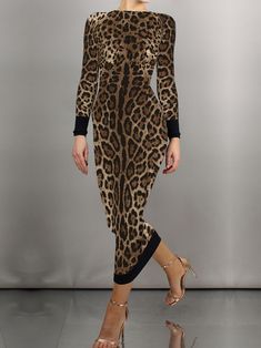 Tight High Elasticity Elegant Boat Neck Long Sleeve Leopard Maxi Dress | stylewe Inexpensive Dresses, Casual Edgy, Leopard Maxi Dress, Computer Help, Dress Name, Outfits Dress, Dresses Dresses, Leopard Dress, Crewneck Dress