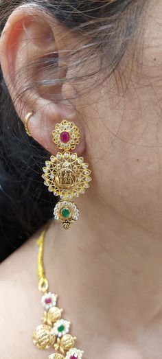 22 Karat Gold 'Ram Parivar' Long Necklace & Drop Earrings Set With Cz & Color Stones - Bottumala (Temple Jewellery) - 235-GS3839 - in 76.750 Grams for USD $7,209.12 USD. 
Made in India by Totaram Jewelers Online this product is in Gold - 22 Karat BIS Hallmark 916 Gold  & is an excellent gift for Adult - Women. Ships fully insured with secured guaranteed delivery for free with your order over $250 from New Jersey USA & comes with 30 days exchange policy. 22k Gold Chandbali Jhumkas For Anniversary, 22k Gold Traditional Jhumkas For Anniversary, Traditional 22k Gold Jhumkas For Anniversary, Traditional Yellow Gold Jhumkas For Anniversary, Gold Fusion Jhumkas For Anniversary, Gold Fusion Style Jhumkas For Anniversary, Gold Dual-tone Chandbalis For Celebration, 22k Gold Hand Set Jhumkas As Gift, Gift 22k Gold Hand Set Jhumkas