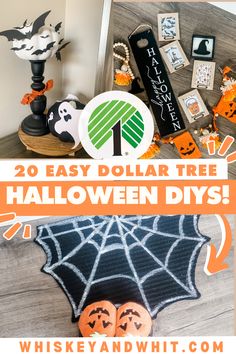 halloween decorations with the words 20 easy dollar tree halloween diy's on it