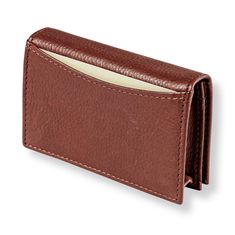 Here’s a simple and elegant leather card wallet that fits beautifully in a front pocket or handbag. Crafted in full-grain Argentinian leather that’s exceedingly soft to the touch, the Montana Business Card Holder is protected by RFID-blocking lining to keep your information safe from electronic theft. Add an optional 3-initial monogram to personalize. Leather Card Holder With Id Window For Formal Use, Formal Soft Leather Rectangular Wallet, Formal Leather Card Holder With Id Window, Classic Soft Leather Rectangular Wallet, Leather Card Holder With Id Window For Daily Use, Elegant Brown Trifold Card Holder, Rectangular Leather Card Holder With Smooth Grain, Elegant Brown Card Holder With Slots, Brown Business Card Holder With Id Window