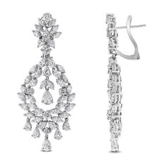 With timeless design and dazzling diamonds, these earrings are a showstopper. Diamonds Shapes: Round, Marquise & Pear Total Diamond Weight: 11.18 ct Diamond Color: G - H Diamond Clarity: VS (Very Slightly Included) Metal: 18K White Gold Metal Wt: 26 gms Setting: Prong Set Length: 2.5 Inches (6.35 cm)Non Threaded Post + Omega Back & Push Back Closure Exquisite Diamond Chandelier Earrings With Accents, Glamorous Brilliant Cut Diamond White Earrings, Glamorous Brilliant Cut Bridal Earrings For Formal Occasions, Glamorous Brilliant Cut Bridal Earrings For Formal, Glamorous Brilliant-cut Bridal Earrings For Formal Occasions, Glamorous Diamond Bridal Earrings With Brilliant Cut, Glamorous Brilliant Cut Diamond Earrings, Luxury Pear-shaped Chandelier Earrings For Formal Events, Glamorous Bridal Earrings, Diamond With Brilliant Cut