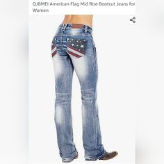 Brand New American Flag Jeans! Only Tried On; Never Worn. Too Big For Me. Ladies Size Medium. American Flag Jeans, Flag Jeans, Print Jeans, American Flag Print, Printed Jeans, Shopping Items, Jeans Color, Long Pants, Colored Jeans