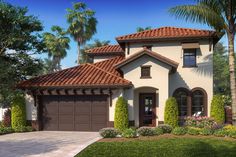 this is an artist's rendering of a house in the florida style with palm trees