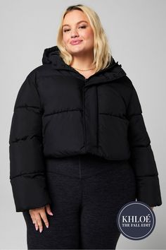 Essential Cropped Hooded Puffer Fabletics black female Activewear >> Womens >> Jackets & Outerwear >> Jackets plus Everyday Hidden Pockets/Reflective/Water-Resistant Functional Hooded Black Puffer Jacket, Sporty Black Puffer Jacket With Adjustable Hood, Black Puffer Jacket With Double-lined Hood For Winter Sports, Black Functional Puffer Jacket With Double-lined Hood, Female Activewear, Black Outdoor Puffer Jacket With Double-lined Hood, Cozy Jacket, Womens Jackets, Active Wear For Women