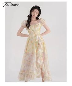 Tavimart Summer Floral Korean Style Ruffles Dress Women Print Vintage Sweet Cute Fairy Dress 2023 Boho Casual France Evening Party Dress Cute Fairy Dress, Orange Pink Color, Ruffles Dress, Cute Fairy, Black Evening Dresses, Fairy Dress, Evening Party Dress, Boho Casual, Formal Party