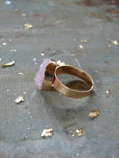 Pastel pink druzy crystal ring! Raw druzy jewelry for her that is a real stand-out. Baby pink druzy set into a bright gold vermeil band and totally adjustable. I line the edge of the druzy with 18k gold leaf. One size fits most. Last photo shows scale and mixing and matching with my other Stackable Flower Open Ring For Weddings, Stackable Flower Shaped Wedding Jewelry, Adjustable Flower Ring For Valentine's Day Wedding, Valentine's Day Wedding Crystal Open Ring, Flower Shaped Wedding Rings For Valentine's Day, Adjustable Pink Rings For Wedding, Unique Raw Rings For Gifts, Pink Adjustable Crystal Ring For Wedding, Adjustable Pink Flower Ring For Wedding