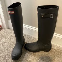 Hunter Tall Rain Boots. Women’s 8. Color- Black. Barely Worn, Look Brand New. Black Waterproof Knee-high Boots, Black Knee-high Waterproof Boots, Casual Black Medium Width Boots, Classic Round Toe Rain Boots For Fall, Casual Black Ankle-high Rain Boots, Black Knee-high Rain Boots For Winter, Black Leather Rain Boots For Fall, Black Knee-high Rain Boots, Casual Black Boots