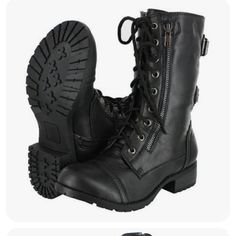 Take Your Style To The Max With Pocket Combat Boots By Journee Collection. An Outside Zipper Pocket Carries A Key, Cards Or Cash, And Highlights A Classic Lace-Up Style And Buckle Detail. Treaded Outsoles And Inside Zipper Entry Complete The Design. Buy With Confidence! Faux Leather Upper Inside Zipper Closure Round Cap Toe Fabric Lining Cushioned Footbed Approx. 8¼" Shaft Height Approx. 13" Leg Opening 1¼" Block Heel Synthetic Lug Sole Black Army Boots, Black Military Boots, Black Mid Calf Boots, Short Heel Boots, Rubber Sole Boots, Festival Mode, Converse Outfits, Military Combat Boots, Combat Boots Style