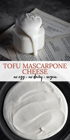 Vegan mascarpone Vegan Marscapone Recipes, Vegan Mascarpone Recipe, Silken Tofu Cream Cheese, Vegan Tofu Cheese, Nut Free Vegan Cream Cheese, Diy Mascarpone Cheese, Soy Free Vegan Cream Cheese, Vegan Mascarpone, Vegan Cheese Sauce Nut Free