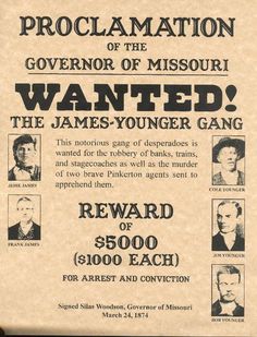 an old wanted poster is shown in black and white, with the caption's name