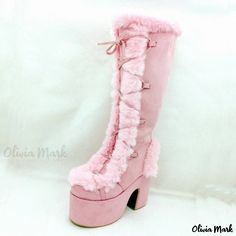 Olivia Mark - Gothic Style Winter Snow Boots with High Waterproof Platform Heels and Plush Lining for Warmth - High Top Boots Rough Heels, High Top Boots, Pink Boots, Super High Heels, Style Winter, Unique Shoes, Winter Snow Boots, Gothic Style, Suede Shoes