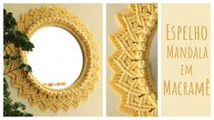 there are two pictures of the same wall mirror and one is made out of crocheted yarn