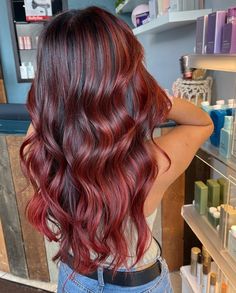 Dark Hair Red Highlights, Hair Red Highlights, Black Hair With Red Highlights, Red Highlights In Brown Hair, Red Balayage Hair, Wine Hair Color, Black Red Hair, Wine Hair, Red Hair Inspo