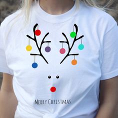 Modern Holiday Whimsical Reindeer Christmas T-Shirt Reindeer Shirt Ideas, Diy Christmas Shirt, Diy Christmas Shirts, Shirt Painting, Reindeer Shirt, Christmas Tee Shirts, Xbox Game, Matching Baby, Navidad Diy