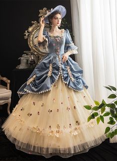 Buy high quality Rococo Baroque Marie Antoinette Ball Dresses 18th Century Renaissance Historical Period Victorian Dress Gown For Women at low price.Shop for Vintage Authentic Victorian Dresses,Ballgowns,Special Occasion Dresses,Masquerade Party Dresses online. Vintage Baroque Gown For Costume Party, Victorian Baroque Dresses For Theater, Blue Baroque Vintage Dress, Blue Vintage Baroque Dress, Vintage Blue Baroque Dress, Rococo Style Ball Gown For Theater, Rococo Ball Gown For Theater, Elegant Baroque Dresses For Theater, Baroque Ruffled Dress For Theater