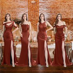 Rust Sexy Chic Silky Mismatched Soft Satin Mermaid Long Bridesmaid Dre Silky Bridesmaids Dresses, Rust Gown, Luxury Bridesmaid Dresses, Bridemaids Dresses Long, Silky Wedding Dress, Rust Bridesmaid Dresses, Satin Dress Outfit, Braidsmaid Dresses, Mermaid Long Bridesmaid Dresses