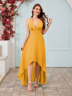 #color_Mustard Sleeveless V-neck Summer Prom Dress, Sleeveless Chiffon Dress For Bridesmaids In Summer, Chiffon Sleeveless Dress For Summer Bridesmaid, Sleeveless Chiffon Prom Dress For Summer, Chiffon Bridesmaid V-neck Dress, Sleeveless Chiffon Dress For Summer Prom, Sleeveless Maxi Dress For Wedding Guest, Summer Bridesmaid Sleeveless V-neck Dress, Summer V-neck Bridesmaid Sleeveless Dress