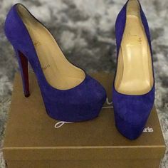 Authentic!! Worn Around The House One Time. Brand New!! Size 36.5 Blue/Purple Suede Platform Pump. Comes With Original Box And Dust Bag. 6" Covered Stiletto Heel And 2" Hidden Platform; 4" Equiv. Louboutin Cinderella Shoes, Luxury Purple Closed Toe Heels, Blue Red Bottom Heels, Suede Louboutin Heels, Louboutin Heels & Wedges, Luxury Purple Heels With 4-inch Heel, Blue Christian Louboutin Heels, Louboutin High Heels, Heels Blue