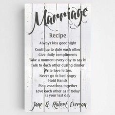 a wooden sign with the words marriage written in black and white on it's side