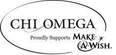 the logo for chi omega proudly supports make a wish