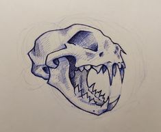 a drawing of a skull with sharp teeth