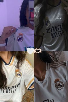 three pictures of women in soccer uniforms one is wearing a jersey and the other has a tie