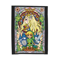 the legend of zelda towel is shown with an image of link between two women