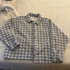 Super Cute Jacket That Is Nwot, Never Worn Plaid Cotton Outerwear For Work, Casual White Houndstooth Outerwear, Fall Gingham Outerwear With Pockets, Casual Gingham Outerwear With Pockets, Blue Houndstooth Long Sleeve Outerwear, Blue Long Sleeve Outerwear With Houndstooth Pattern, Spring Gingham Long Sleeve Outerwear, Spring Plaid Cotton Outerwear, Cotton Gingham Outerwear For Spring