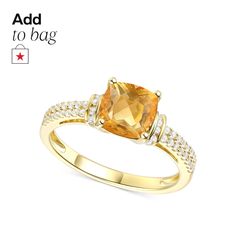 in stock Macy's Diamond Ring With Prong Setting - Gift, Classic Citrine Jewelry With Diamond Accents, Classic Yellow Jewelry With Pave Setting, Lab Created Emerald, Cushion Ring, Amethyst Color, White Sapphire, Morganite, Gold Plated Sterling Silver