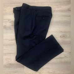 Never Worn, Beautiful Dark Navy Business Pants. 34wx32l Navy Tapered Leg Pants With Welt Pockets, Navy Business Pants With Pockets, Business Navy Pants With Pockets, Navy Tailored Straight Leg Bottoms, Navy Business Bottoms With Pockets, Navy Straight Leg Business Pants, Tailored Blue Pants With Pockets, Tailored Blue Bottoms With Belt Loops, Navy Fitted Straight Leg Work Pants