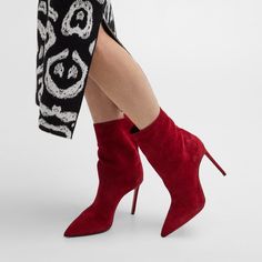 Aquazzura - Size 8.5b/38.5eu Suede Bootie In Cherry Red. Brand New, Never Worn. Chic High Heeled Boots With Red Sole, Chic High Ankle Heels With Red Sole, Chic Heeled Boots With Red Sole, Chic Red Heeled Boots With Pointed Toe, Chic Evening Heeled Boots With Red Sole, Elegant Red Heeled Boots With Pointed Toe, Red High Ankle Heels For Formal Events, Luxury Red Heeled Boots For Party, Chic Red Suede Heeled Boots