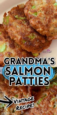 an advertisement for grandma's salmon patties on a plate