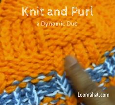 an orange and blue knitted blanket with the words knit and purl